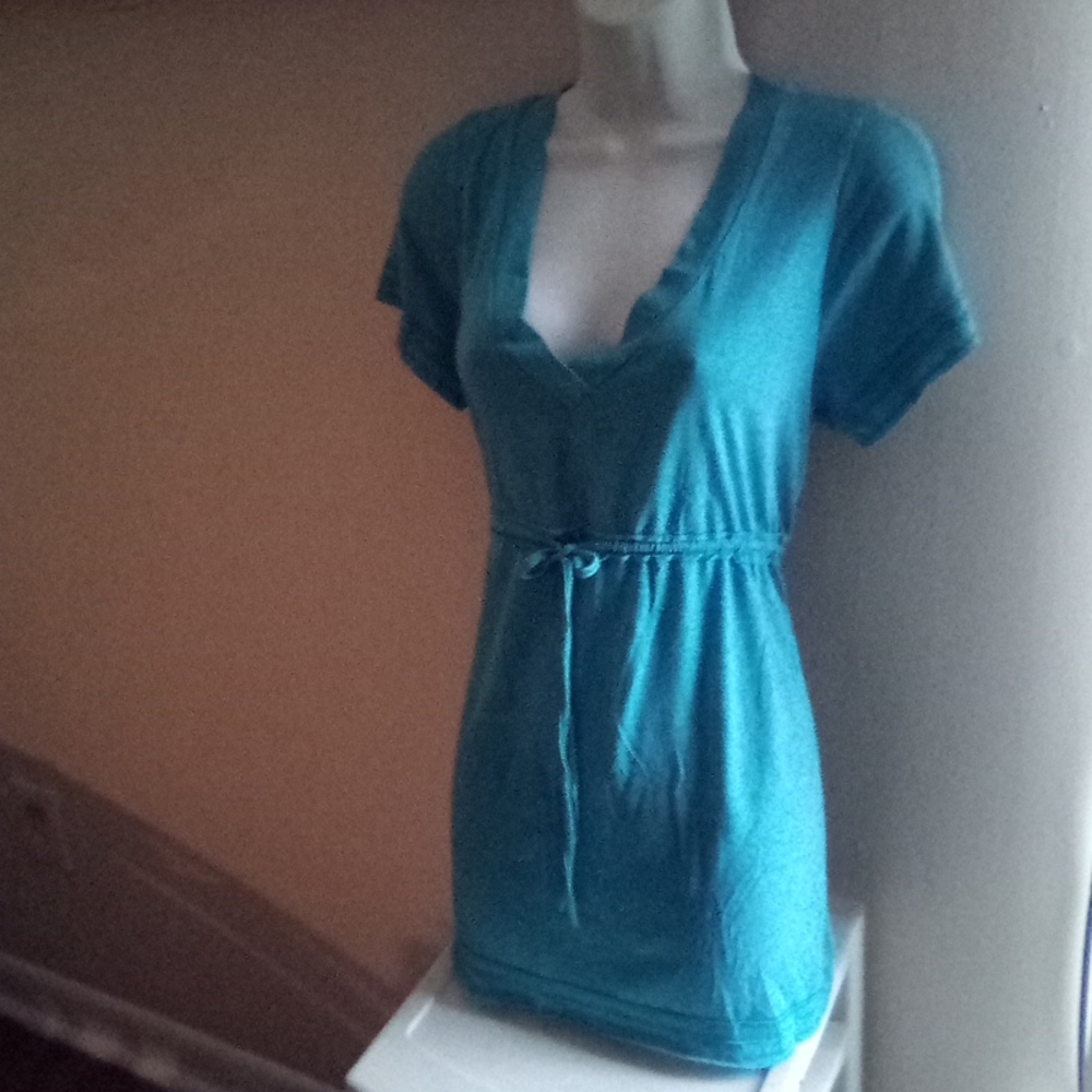 Soft cotton drawstring short sleeve blouse